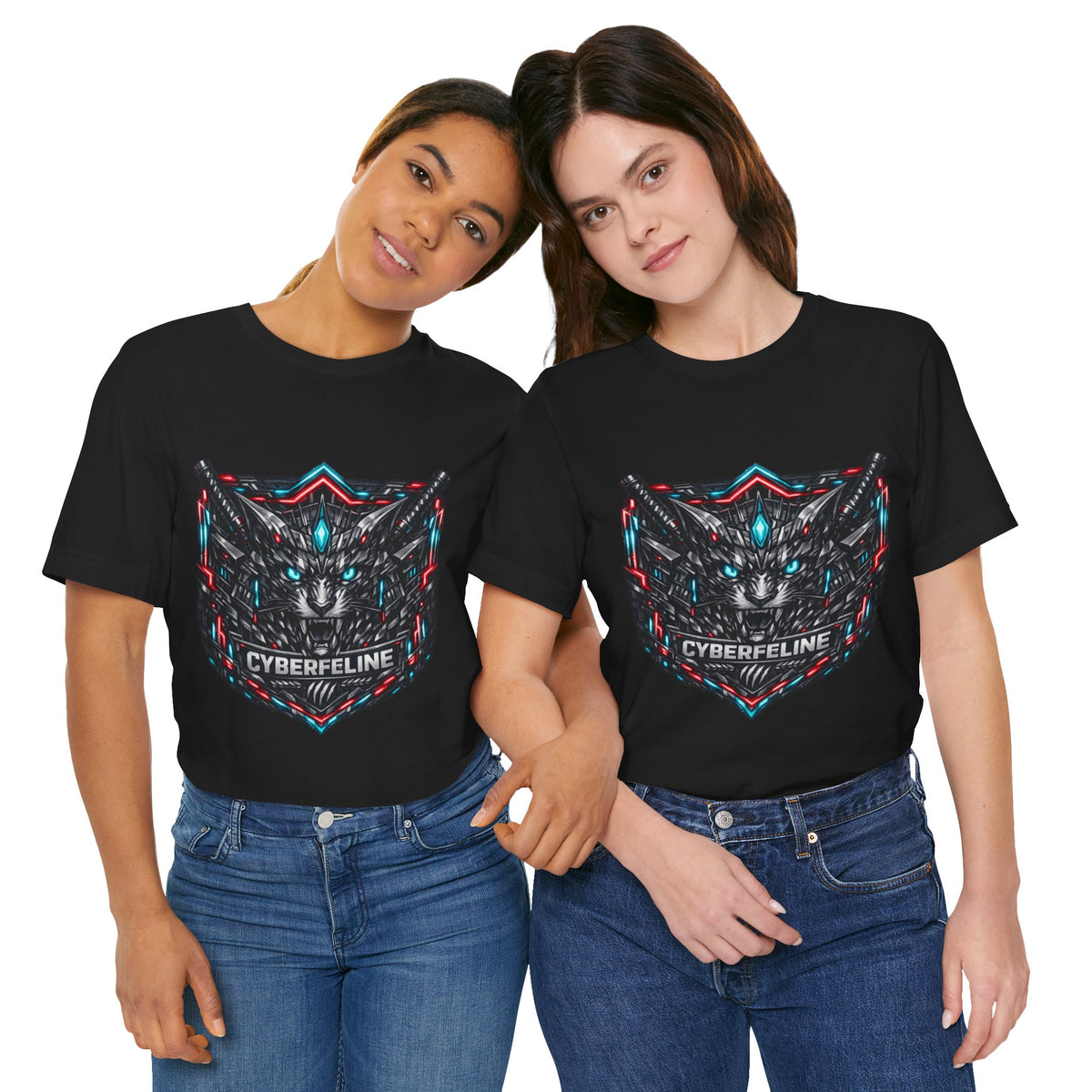 T-shirt graphique chat cyberpunk néon — D78 Cyberfeline
