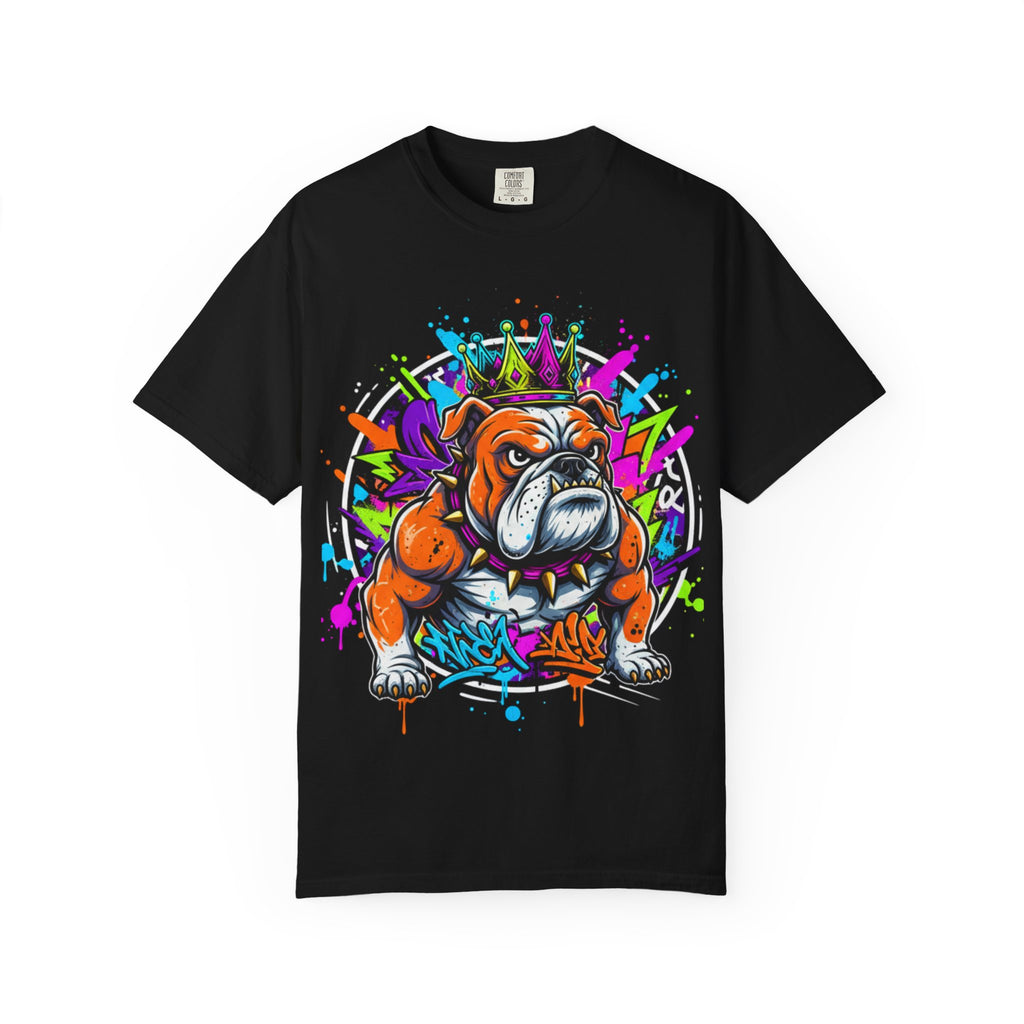 Bulldog Graffiti T-Shirt — Colorful King Crown Streetwear Tee