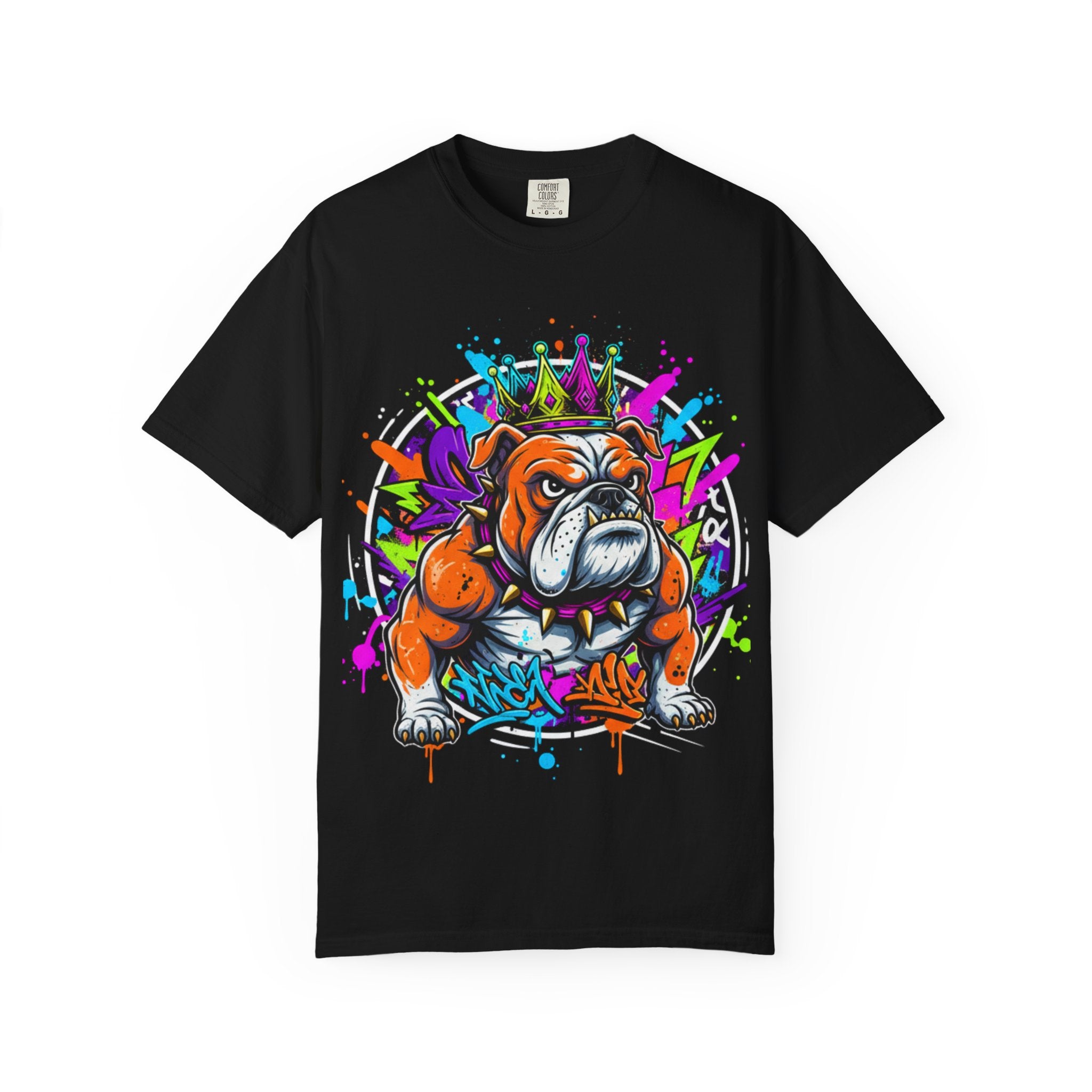 Bulldog Graffiti T-Shirt — Colorful King Crown Streetwear Tee
