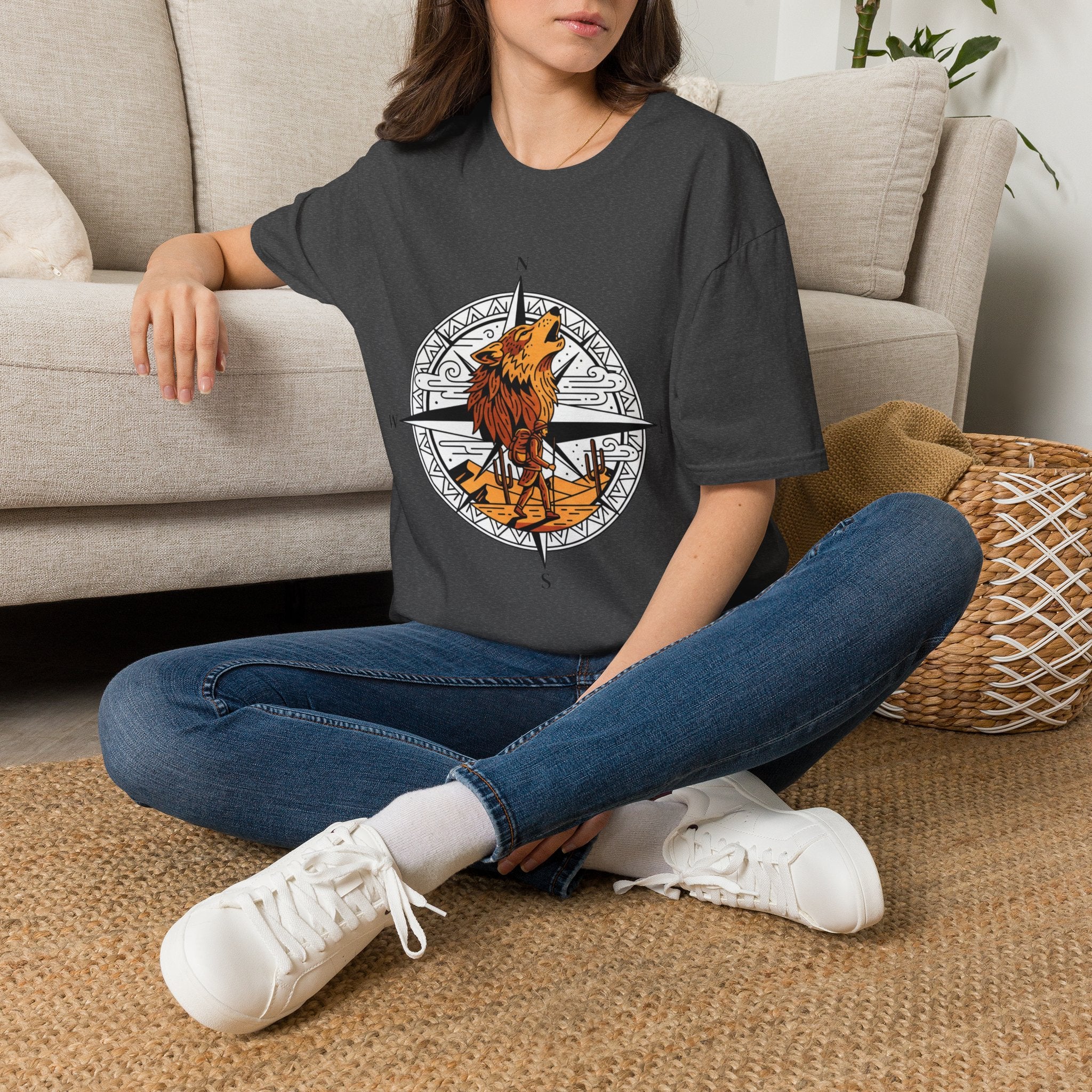 Wolf Compass T-Shirt — Howling Wolf Adventure Graphic Tee