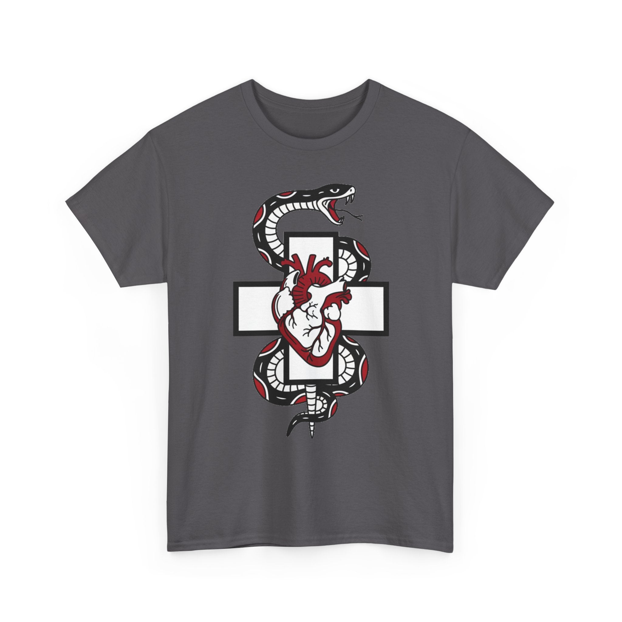 Snake & Anatomical Heart Graphic Tee — Gothic Medical Symbol Shirt