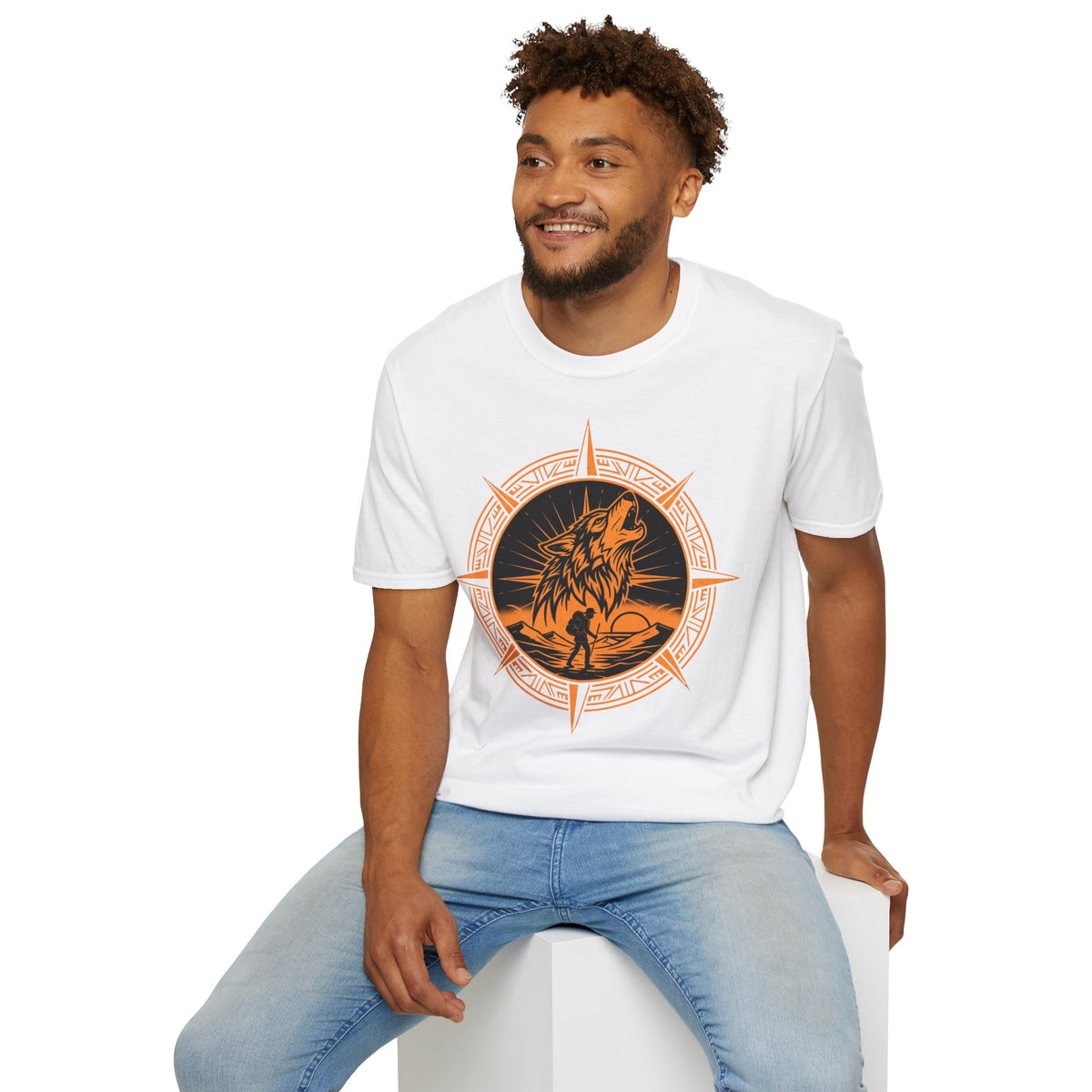 T-shirt loup boussole aventure — D78 Wolf Trail