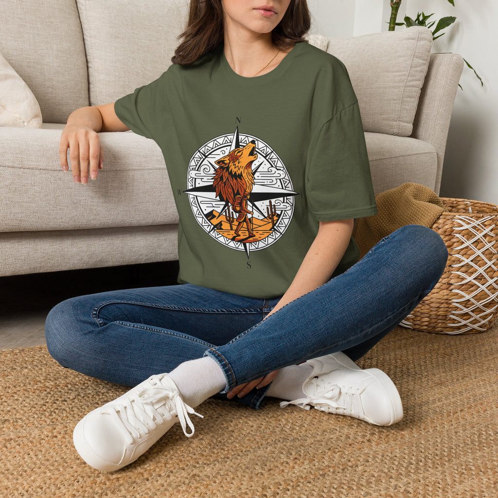 Wolf Compass T-Shirt — Howling Wolf Adventure Graphic Tee
