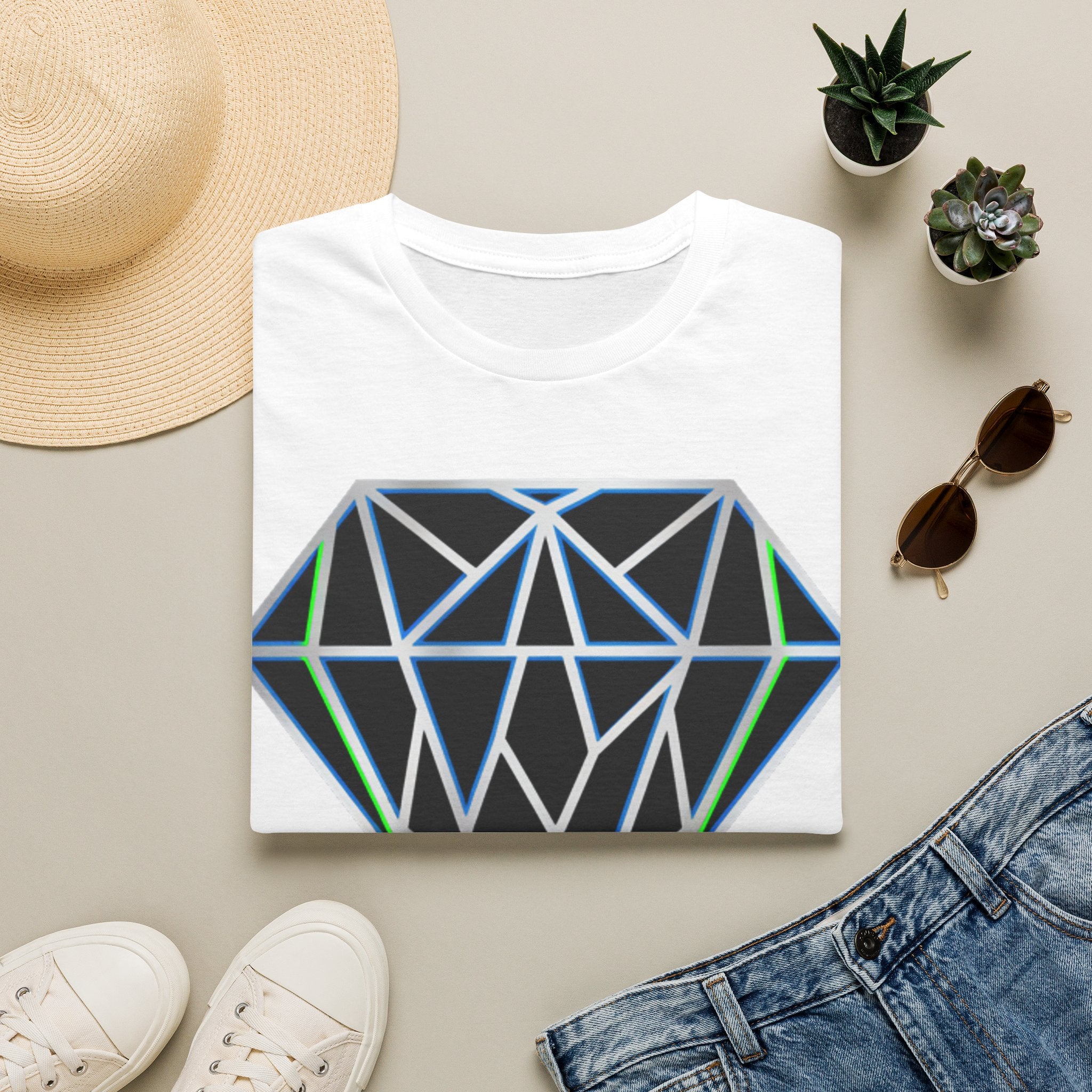 Geometric Diamond Tee - Futuristic Prism Gemstone Graphic T-Shirt