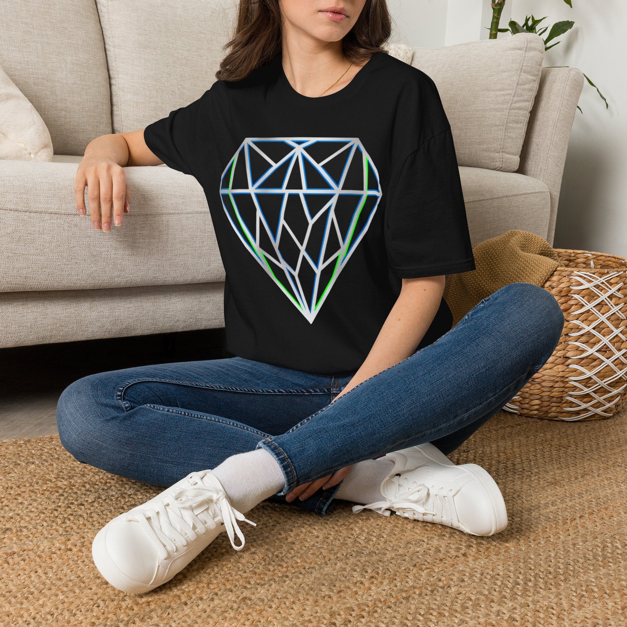 Geometric Diamond Tee - Futuristic Prism Gemstone Graphic T-Shirt