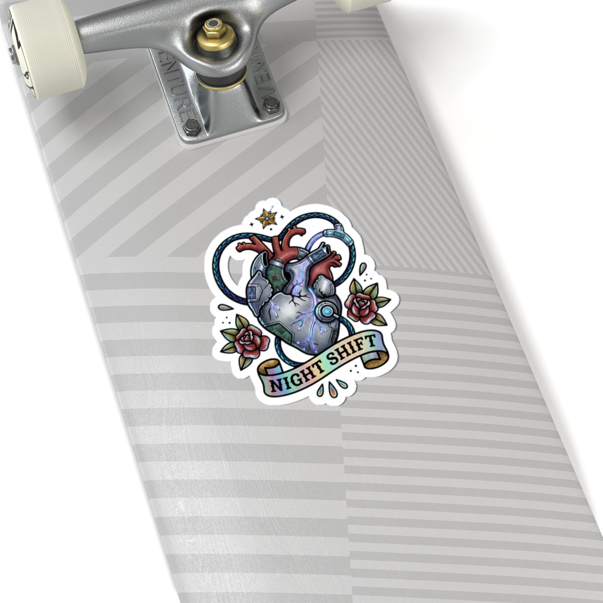 Night Shift Anatomical Heart Sticker | Traditional Tattoo Flash, Rose Banner