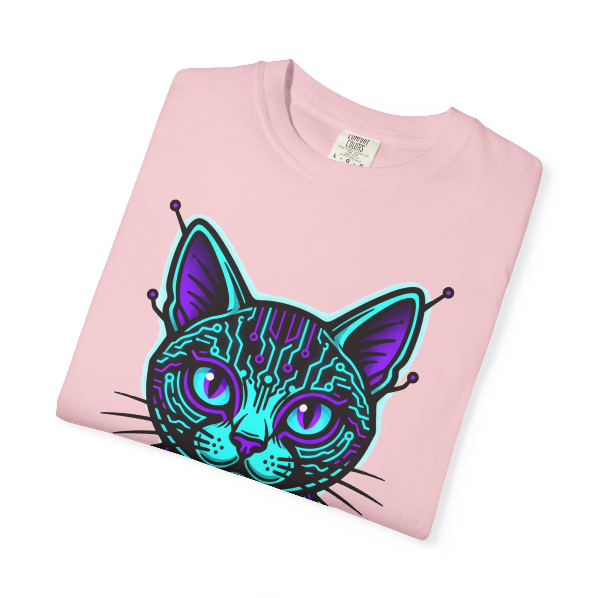 Cyberpunk Cat T-Shirt — Neon Tech Kitten Graphic Tee
