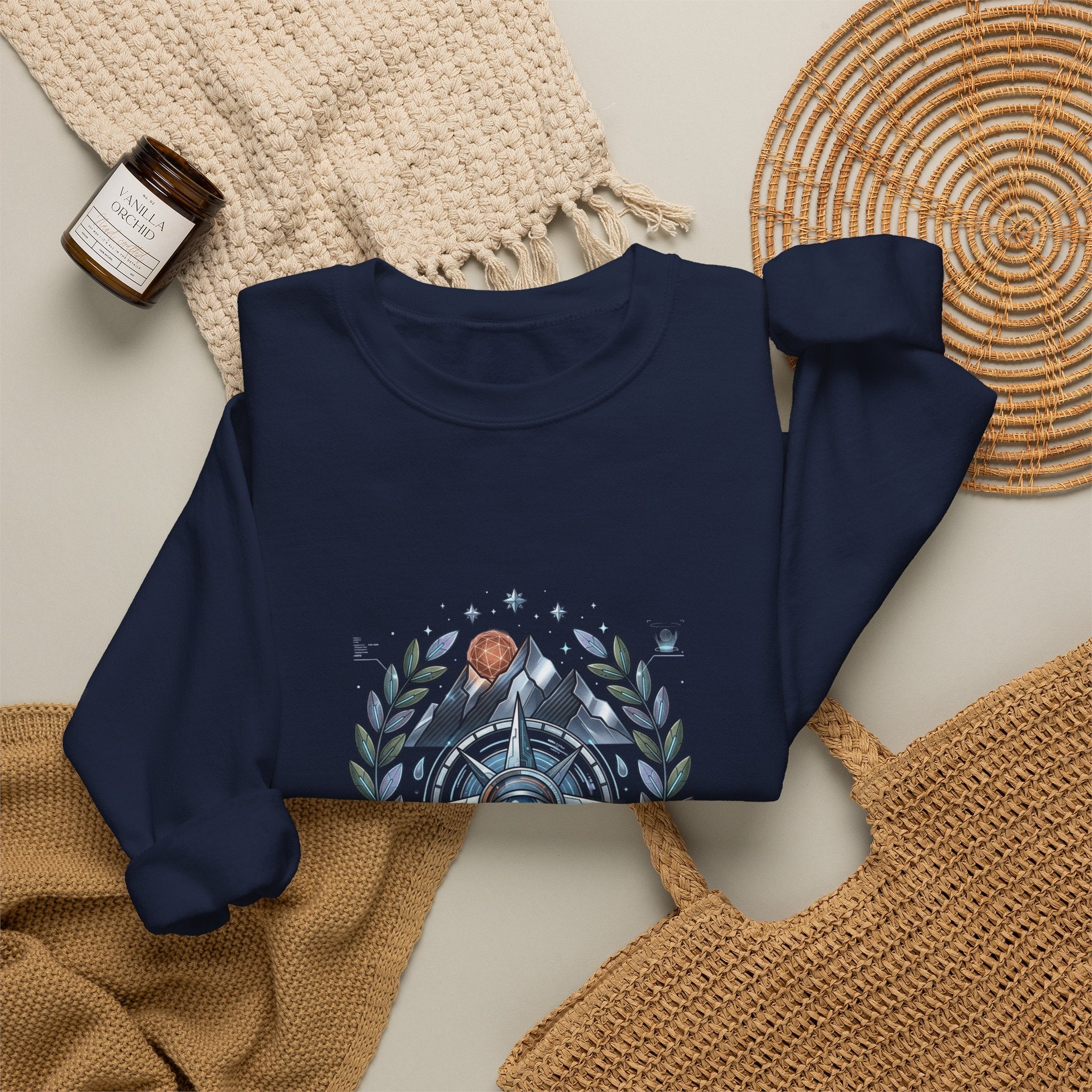 Born to Hike Compass Sweatshirt | Traditional Tattoo-Style, Laurel & Banner